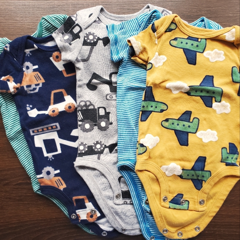 Lot of 5 Cotton Short Sleeved Onesies